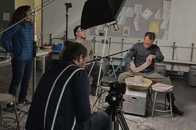 Behind the scenes filming the Craft Video Dictionary. Nobuhito Nishigawara demonstrating his art.