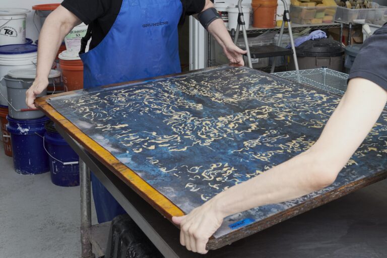 A Diana Al-Hadid pulp painting/blowout work in progress. Murray Hall