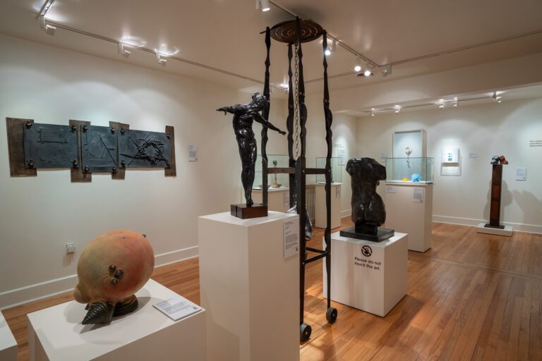 The Museum not only hosts rotating exhibitions, but it also has an extensive collection, library, and archives. The photo here shows recent group exhibition "Branching Out." Metal Museum