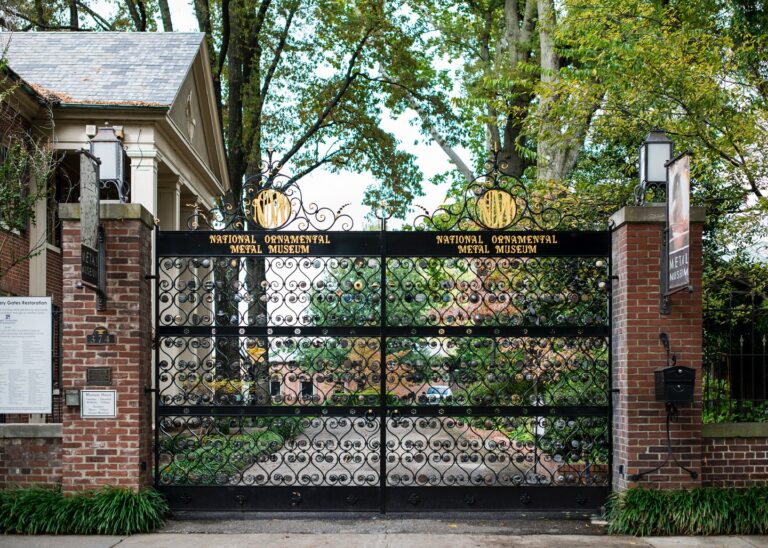 The entrance to the current Museum features our 10th anniversary gates. The gates incorporate different features made by metalsmiths from across the world. Metal Museum