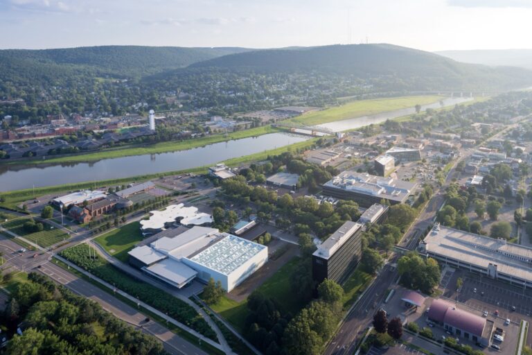 The Corning Museum of Glass campus, located on the Chemung River in Corning, NY. The Corning Museum of Glass campus, located on the Chemung River in Corning, NY.Photo by Iwan Baan, courtesy of Corning Museum of Glass.