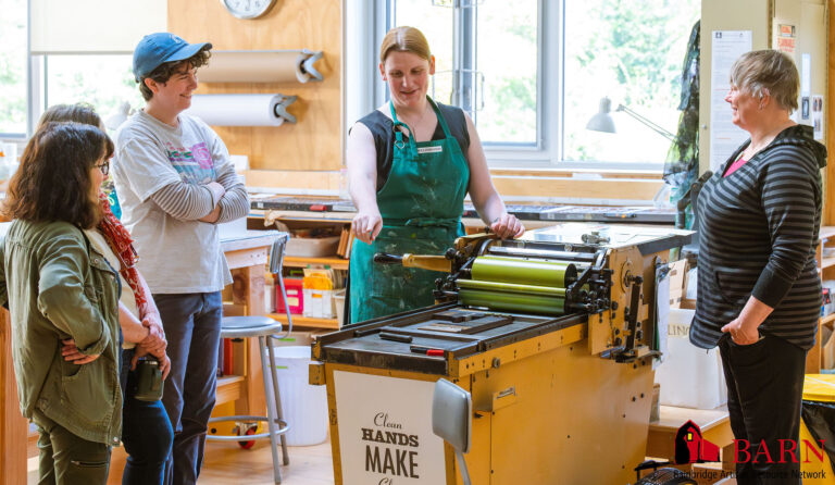 BARN students at a letterpress workshop in BARN's Print & Book Arts Studio. BARN/Abby Wyatt