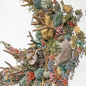 Aqueduct (2016) detail by Courtney Mattison. Glazed stoneware and porcelain. 250 x 250 x 50 cm (98 x 98 x 20 in). Courtesy of the artist. Images courtesy Glen McClure for Virginia MOCA. Included in the 2026 exhibition "Clay Sustains: Vessels of Change" on view January 17-April 5, 2026 that will feature 15-20 established ceramic artists focusing an exceptional body of work on issues of environmental crisis and cultural sustainability. Part of the Art Center's 2025-26 exhibition series "Centering: Clay and Community"