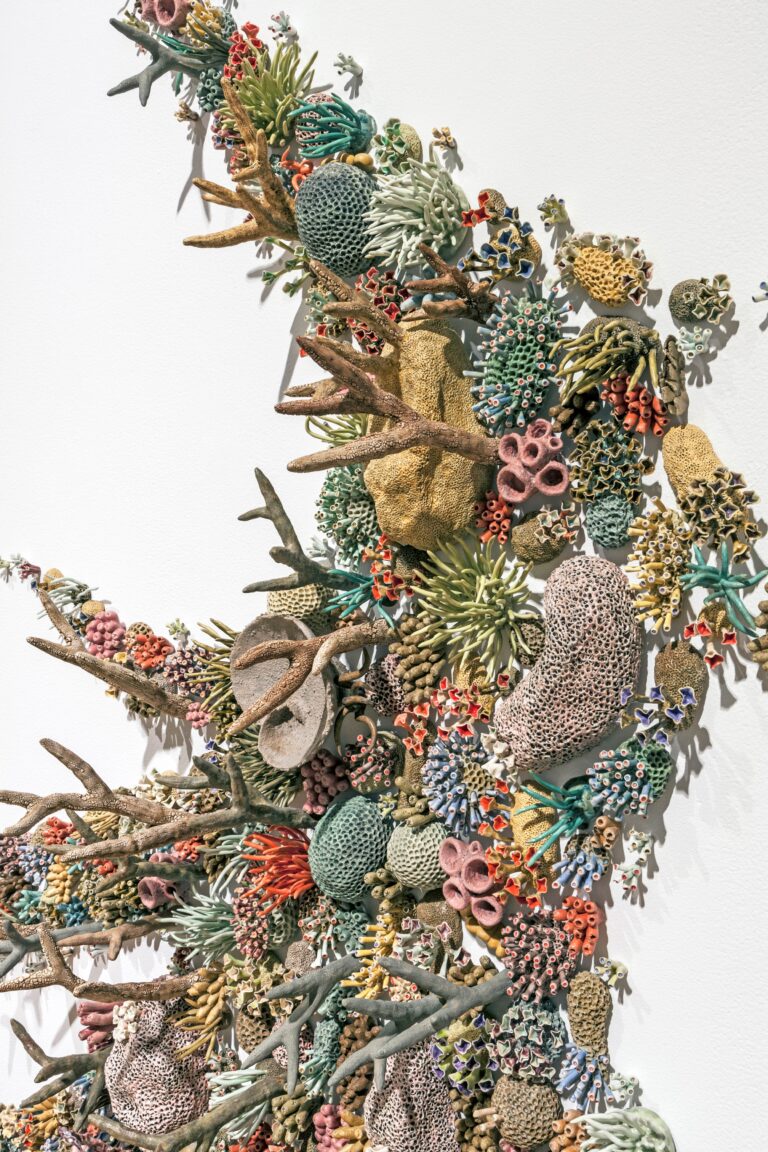Aqueduct (2016) detail by Courtney Mattison. Glazed stoneware and porcelain. 250 x 250 x 50 cm (98 x 98 x 20 in). Courtesy of the artist. Images courtesy Glen McClure for Virginia MOCA. Included in the 2026 exhibition "Clay Sustains: Vessels of Change" on view January 17-April 5, 2026 that will feature 15-20 established ceramic artists focusing an exceptional body of work on issues of environmental crisis and cultural sustainability. Part of the Art Center's 2025-26 exhibition series "Centering: Clay and Community"