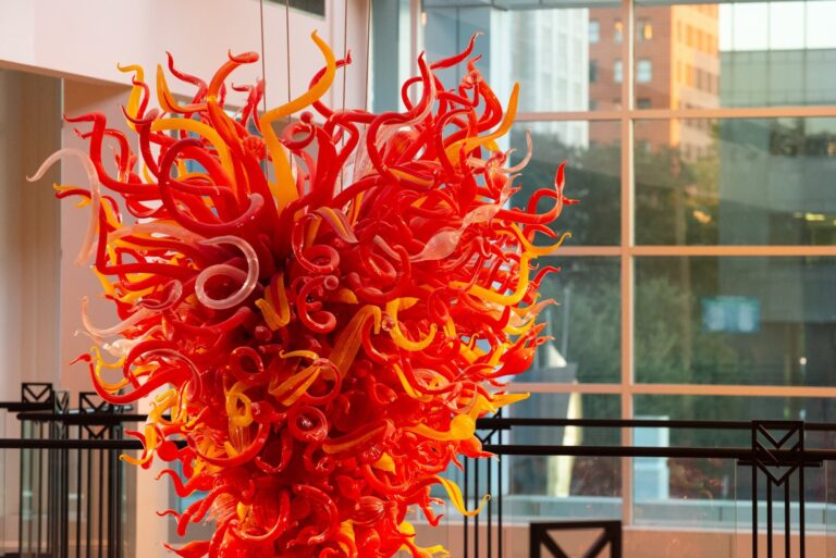 The CMA's iconic Chihuly chandelier glows during golden hour. Drew Baron / The Columbia Museum of Art