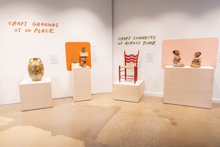 Corner and back wall of "Connections in the Making" - Craft Grounds Us In Place and Craft Connects Us Across Time. Emmanuel Fiagro, E. Figaro Visuals