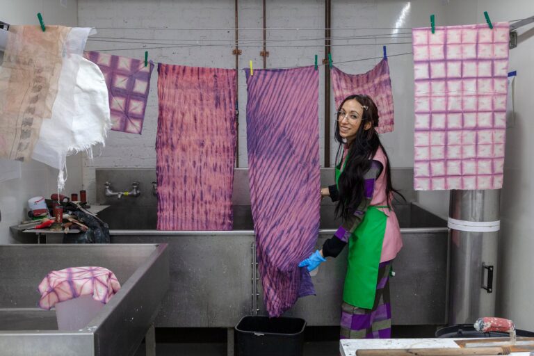 Lisa Alvarado, in collaboration with The Fabric Workshop and Museum, Philadelphia. “Talismans for a Theater of Resilience” (process image), 2025. Lisa Alvarado, in collaboration with The Fabric Workshop and Museum, Philadelphia. "Talismans for a Theater of Resilience" (process image), 2025. Carlos Avendaño