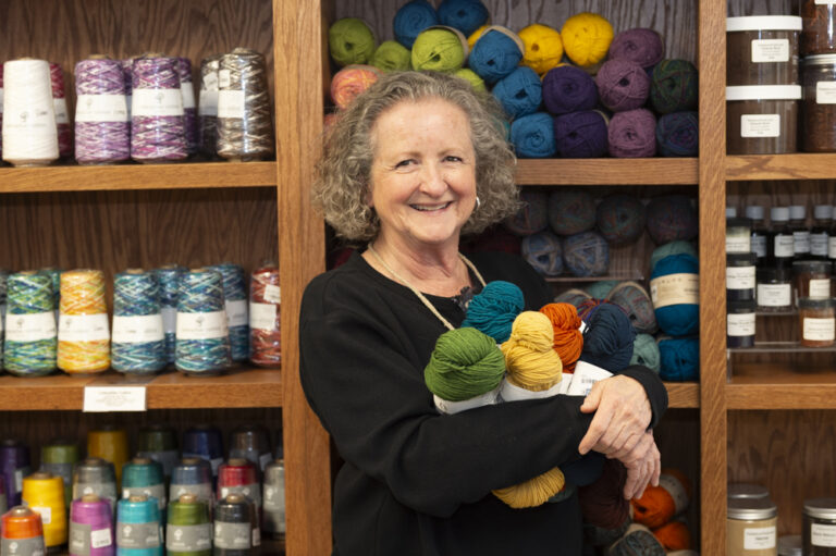 Ruth in fiber 'heaven'. Photo by Max Woltman