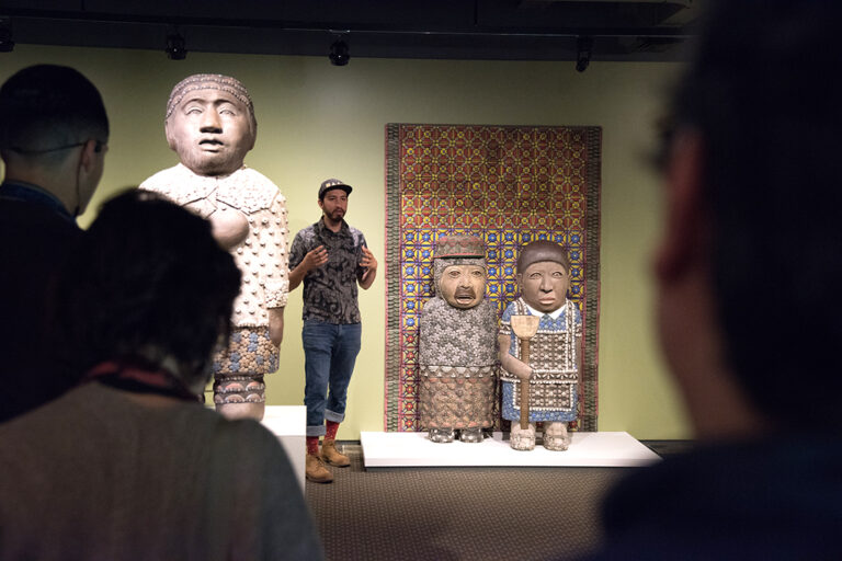 George Rodriguez gallery talk for the exhibition – George Rodriguez: Embellished Narratives, summer 2019 George Rodriguez gallery talk for the exhibition - George Rodriguez: Embellished Narratives, summer 2019. Courtesy of the Hallie Ford Museum of Art. Dale Peterson, photographer