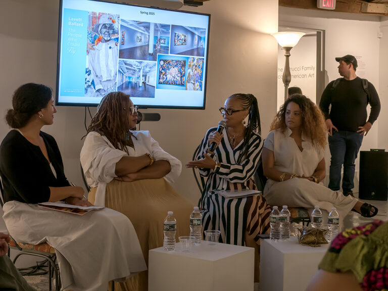 Artist Talk – Selections from The Petrucci Family Foundation Collection of African American Art Artist Talk - Selections from The Petrucci Family Foundation Collection of African American Art. from the left: Claudia Volpe, Lavett Ballard, Myrtis Bedolla and Tawny Chatmon