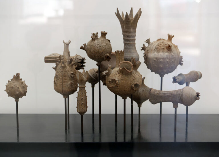 Kenneth Starbird "Song for Deborah", 1961, Lowfie stoneware, 16.25" x 53.813" x 13.5", Collection of Forrest L. Merrill. M. Lee Fatheree photographer for catalog "HERALDING: Sixty Artists from the Collection of Forrest L. Merrill"