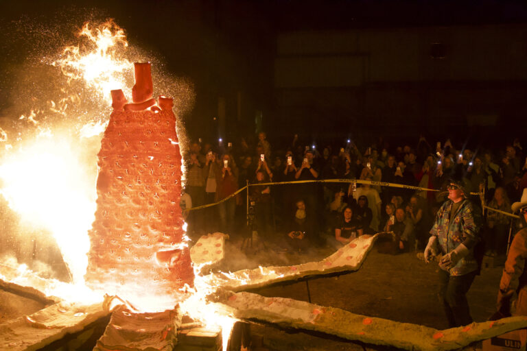 Firefest 2024 sculpture reveal with featured ceramic artist Ashwini Bhat. Cat Viera