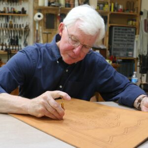 Jim Jackson, leather carver from Sheridan, Wyoming. Josh Chrysler/Wyoming Folklife Collection
