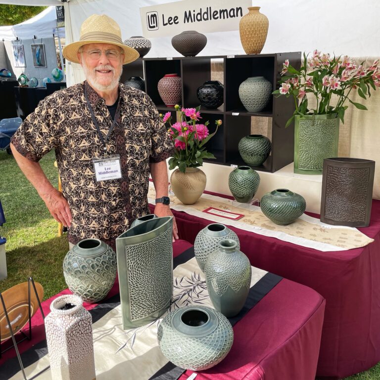 Lee Middleman of Portola Valley at the ACGA Clay & Glass Festival in Palo Alto CA. Photo by Ren Lee