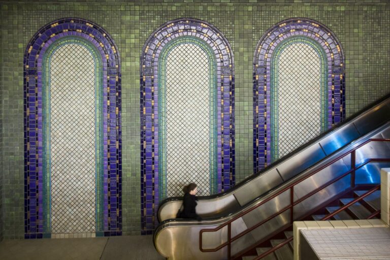Pewabic Tile Mural at the Detroit People Mover Cadillac Station Pewabic Tile Mural at the Detroit People Mover Cadillac Station. Pewabic Pottery, Photographer: Stephanie Yaklin