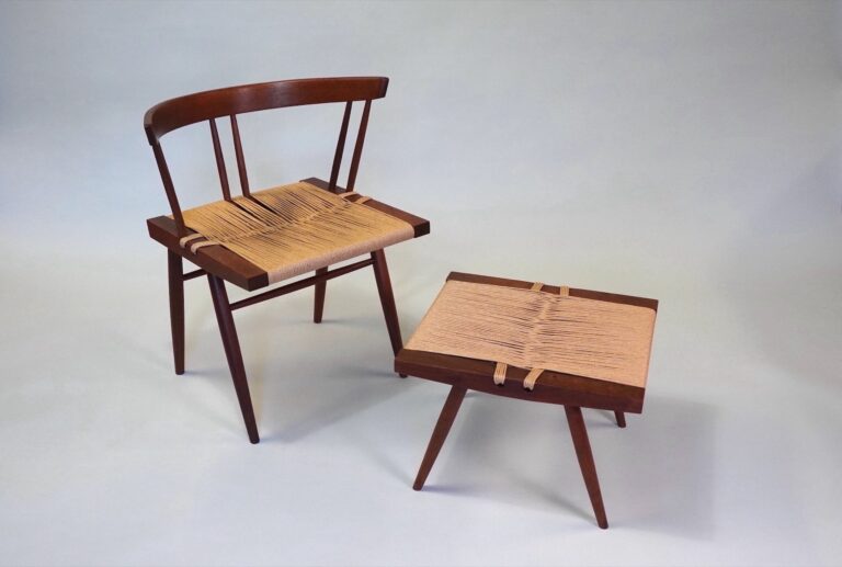 Nakashima Chair and Stool woven by Brandy Clements & David Klingler of Silver River Center for Chair Caning Nakashima Chair and Stool woven by Brandy Clements & David Klingler of Silver River Center for Chair Caning. David Klingler