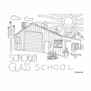 Sonoran Glass School ink drawing. Sonoran Glass School copyright