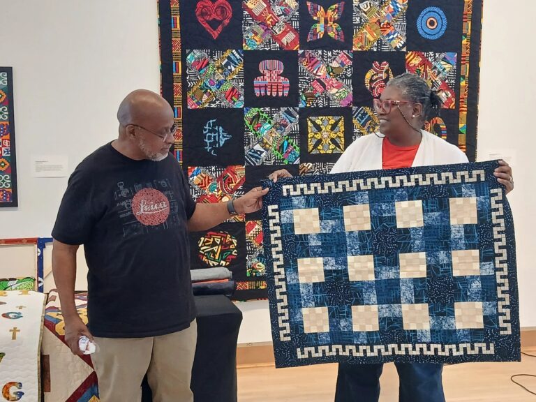 “Blue Mosaic” by Lawrence Smith, Uhuru Quilters Guild Trunk Show, BlackRock Center for the Arts, Germantown, Maryland, August 9, 2025. Uhuru Quilters Guild