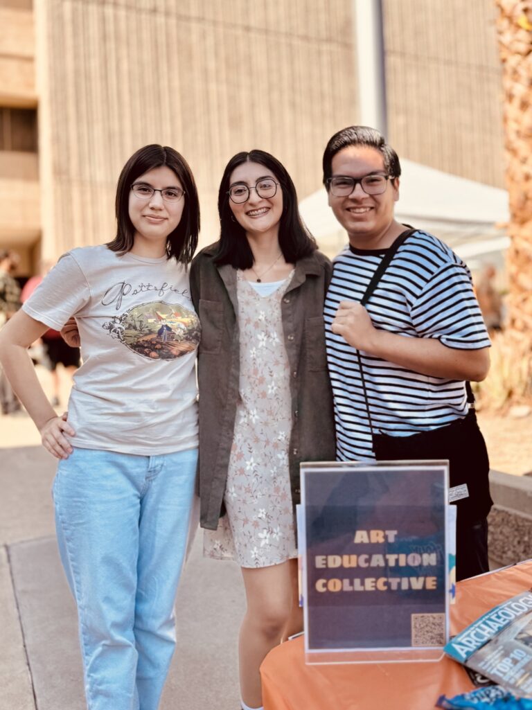 Three students at a university art fair Three students at a university art fair / Credit: Carolyn Drake