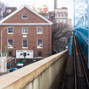 Historic St. George's after the Benjamin Franklin Bridge was built - a mere 14 feet away. HSG Museum & Archives