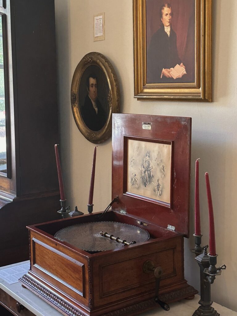 This Regina double comb wooden music box is from 1896. It will be featured in our hymns and music exhibit in 2026. This Regina double comb wooden music box is from 1896. It will be featured in our hymns and music exhibit in 2026. HSG Museum & Archives