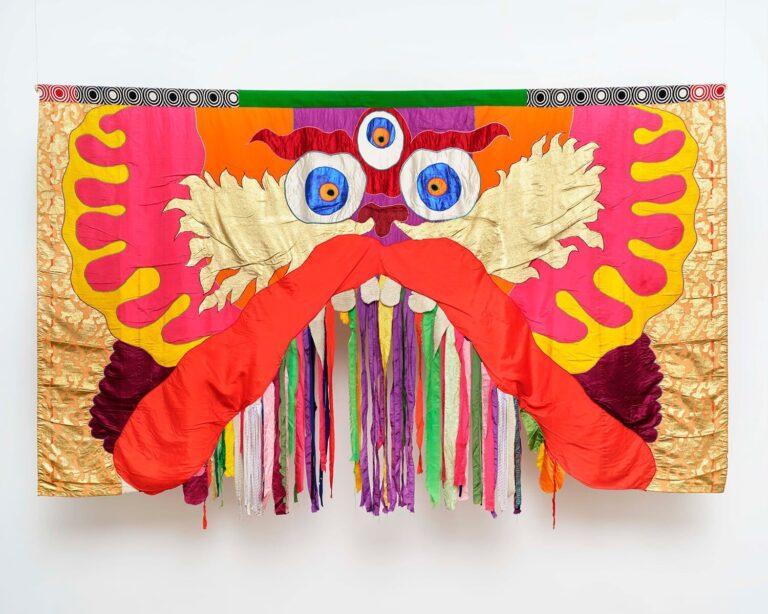 Moki Cherry, Title Unknown (Dragon), 1975. Textile appliqué tapestry. 78.75 x 137.75 inches. Anders Sune Berg, Galleri Nicolai Wallner