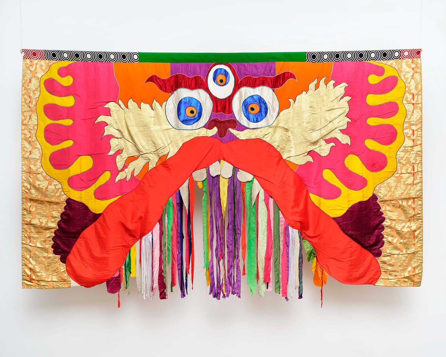 Moki Cherry, Title Unknown (Dragon), 1975. Textile appliqué tapestry. 78.75 x 137.75 inches. Anders Sune Berg, Galleri Nicolai Wallner