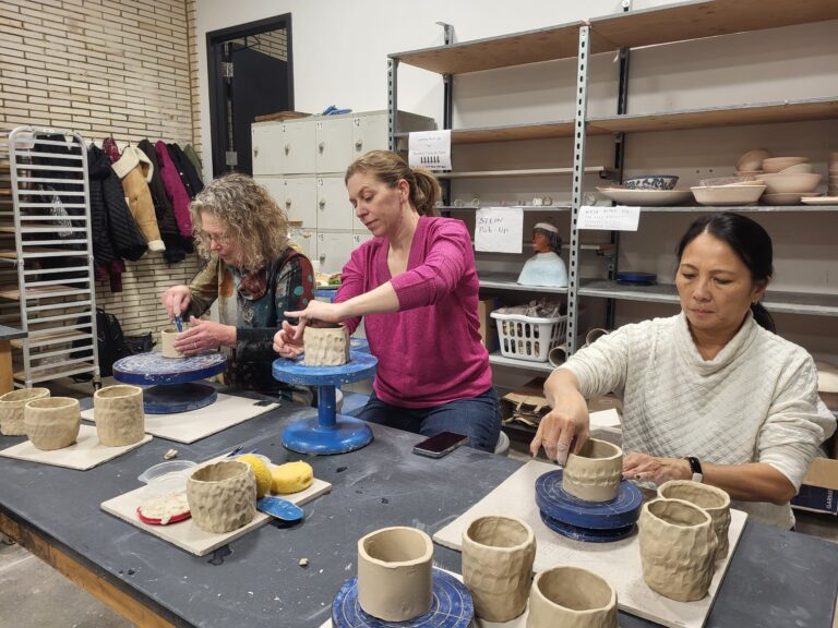 Adult students in the handbuilding studio. Danielle Lee