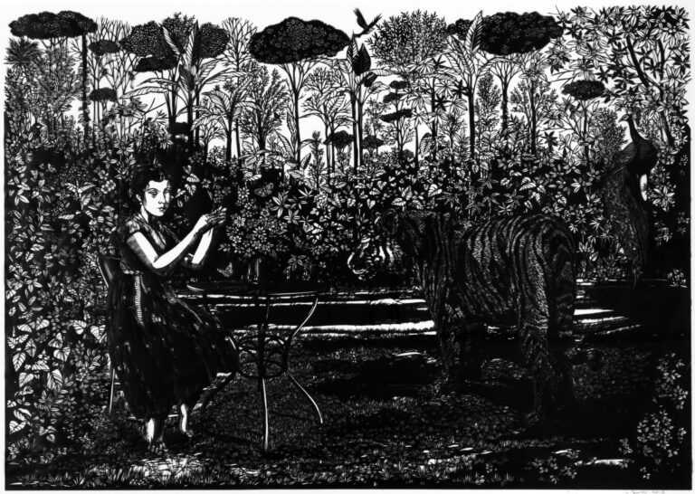 Lucrezia Bieler, Barefoot in the Wild Garden (2013). Cut paper on board, 30 x 21 x ¼ inches. Lucrezia Bieler Lucrezia Bieler, Barefoot in the Wild Garden (2013). Cut paper on board, 30 x 21 x ¼ inches. Lucrezia Bieler