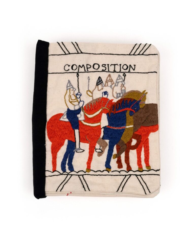 Candace Hicks, Common Threads Volume 152, 2025, Canvas, embroidery, 9”h x 6”w x 1”d. Courtesy of the Cynthia Sears Artists' Books Collection, Photo by Laura Zander.