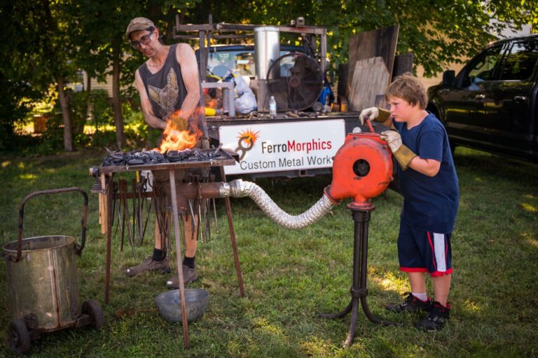 Local artist, Josh Swalec, demonstrates the hot processes of metalworking every year at Hot Night in the City. Attendees get to a chance to take part and learn more about the medium! Other craft demonstrations include: pottery, stained glass, mosaics, and more! Troy Thompson Photography