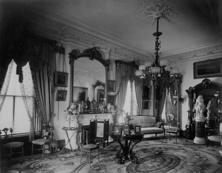 Lippitt House Drawing Room photographed in 1893. Furniture by Pottier & Stymus and lighting by G. and C.P. Hutchins pictured are still in the home for visitors to see. Lippitt House Drawing Room photographed in 1893. Furniture by Pottier & Stymus and lighting by G. and C.P. Hutchins pictured are still in the home for visitors to see.. Courtesy of Lippitt House Museum