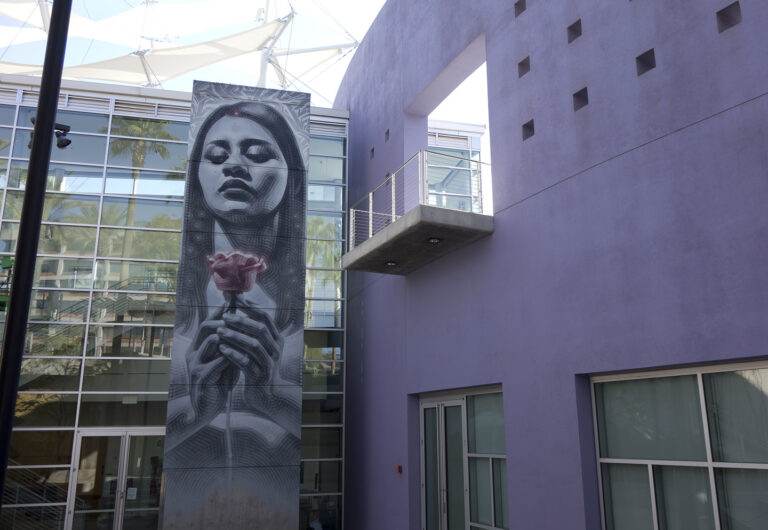 “Desert Rose (Nuevas-Generaciones)”, 2016 by El Mac (Miles MacGregor). Mural on exterior wall of Mesa Contemporary Arts Museum "Desert Rose (Nuevas-Generaciones)", 2016 by El Mac (Miles MacGregor). Mural on exterior wall of Mesa Contemporary Arts Museum. Niba DelCastillo