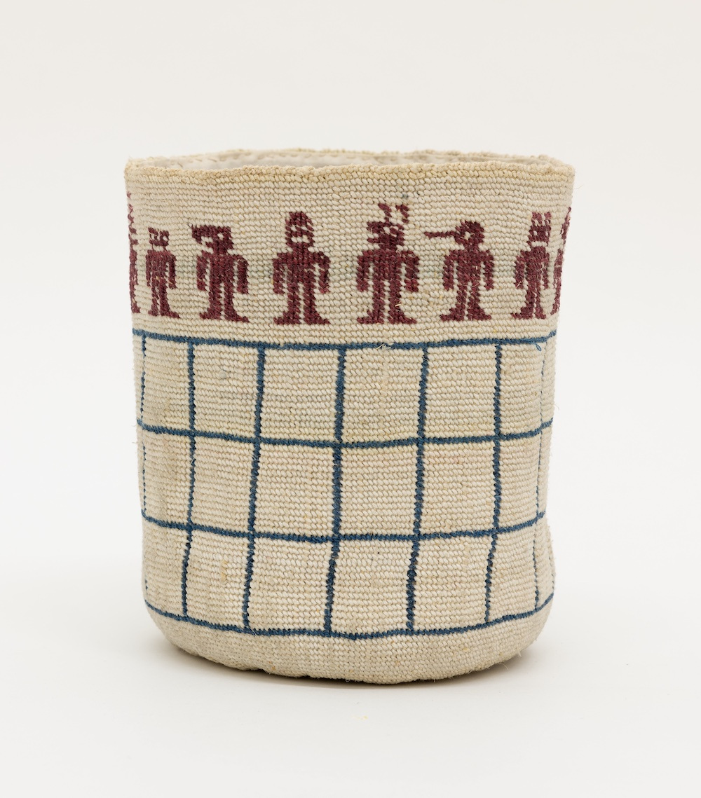 Basket work by Joe Feddersen. Joe Feddersen, "Phoenix", 2023, Twined waxed linen, 7 1/2"h x 6 1/2"d, BIMA Permanent Art Collection