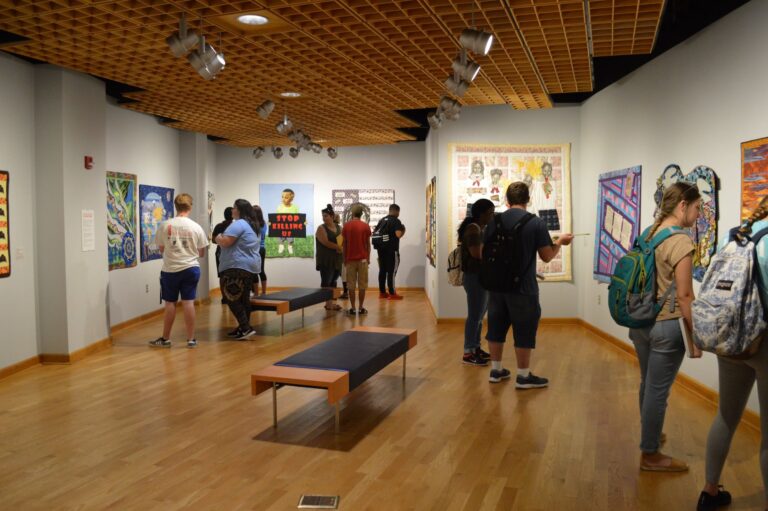 “Visioning Human Rights in the New Millennium: Quilting the World’s Conscience,” organized by Dr. Carolyn L. Mazloomi, featuring Women of Color Quilter’s Network and Friends, summer 2018. Courtesy of Fitton Center for Creative Arts