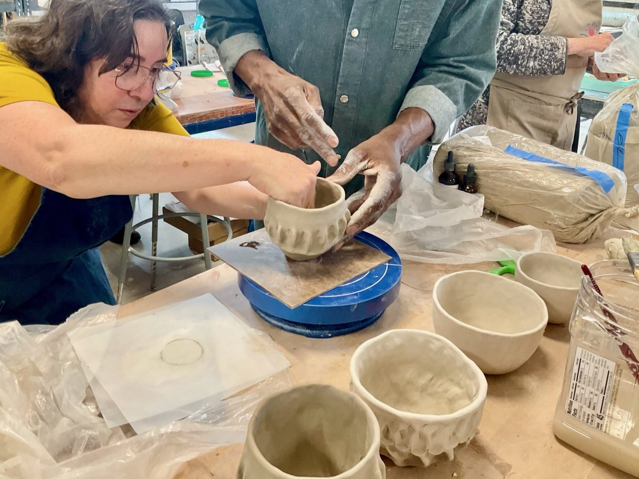 In the handbuilding studio at the NCSW 2025 Workshops. Photo by Jennifer Fels