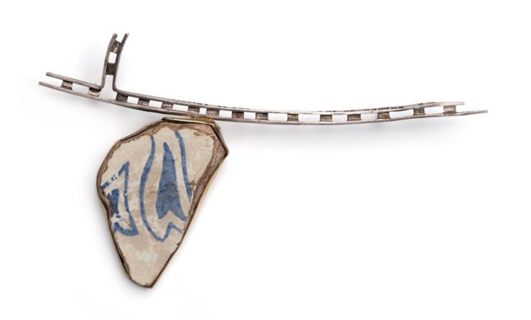 Micki Lippe (Seattle, WA), "Time and Place Series", brooch (from Italy and Germany), 1999-2000, Patinated sterling silver and shard, 2.125”h x 3.875”w x .25”d