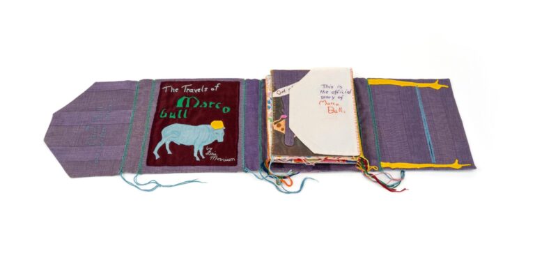 Lois Morrison, The Travels of Marco Bull, 1984, Fabric, embroidery, 8-⅔”h x 7-½”w x 1-¾”d (box), Courtesy of the Cynthia Sears Artists' Books Collection, Photo by Laura Zander