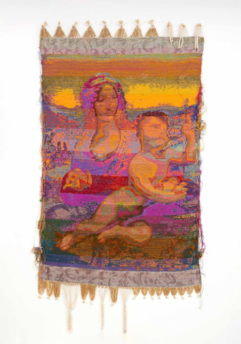 John Paul Morabito | Madonna dei fusi (dopo Leonardo da Vinci) | 2019 | cotton, wool, glass beads | 81 x 42 inches (208.98 cm x 108.36 cm). PSG