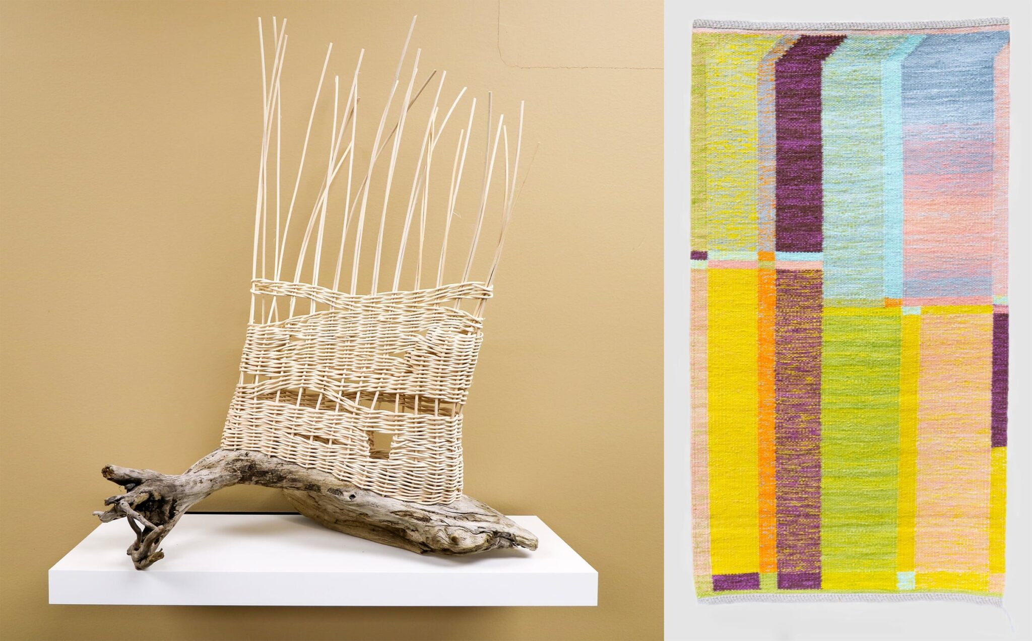 "River’s Edge" by Shannon Lucas Westrum (left); "Roses in a Broken Vase" by Christine Novotny (right). Photo credit: Christine Novotny