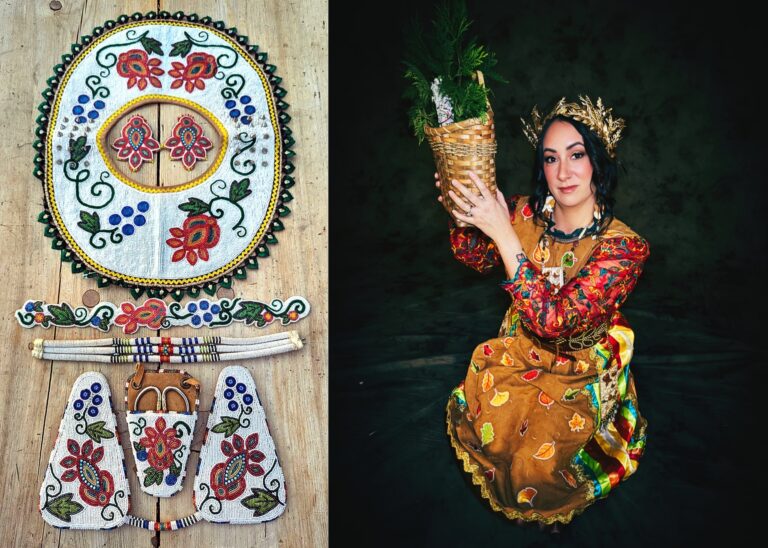 Fully Beaded Woman's Dance Set by Lavender Kingbird; Ribbon Applique Special Occasion Dress by Adrienne Benjamin