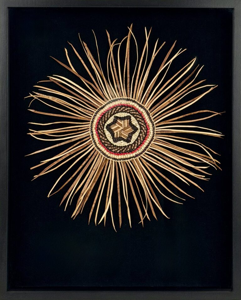 Betty Pasco (Suquamish) – Traditional Weaving Materials I, 2024 Betty Pasco (Suquamish) - Traditional Weaving Materials I, 2024 Red and yellow cedar, raffia, cedar bark cordage, bear grass, 21“h x 17”w. Courtesy of the Artist