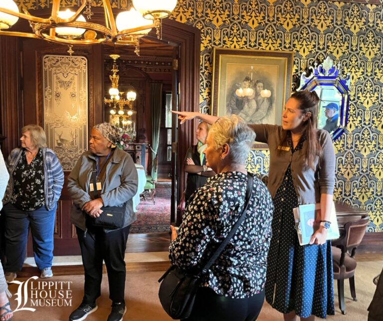 Guided tour of the Lippitt House Library featuring walls, hand-stenciled paint on plaster. Painters: decorative arts painters Cattanach & Cliff. Plaster: Andrew Dempster. Courtesy of Lippitt House Museum. Guided tour of the Lippitt House Library featuring walls, hand-stenciled paint on plaster. Painters: decorative arts painters Cattanach & Cliff. Plaster: Andrew Dempster. Courtesy of Lippitt House Museum.