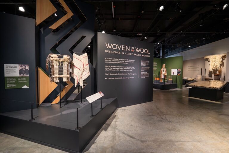 Entrance to special exhibition Woven in Wool: Resilience in Coast Salish Weaving at the Burke Museum of Natural History and Culture. Chris Snyder/Burke Museum Entrance to special exhibition Woven in Wool: Resilience in Coast Salish Weaving at the Burke Museum of Natural History and Culture. Chris Snyder/Burke Museum