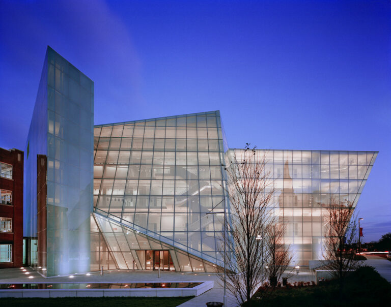 MICA's award-winning Brown Building housing galleries, lecture space, performace venue and classrooms for digital and electronic media and design on Mt. Royal Avenue in Bolton Hill in central Baltimore city. MICA Communications