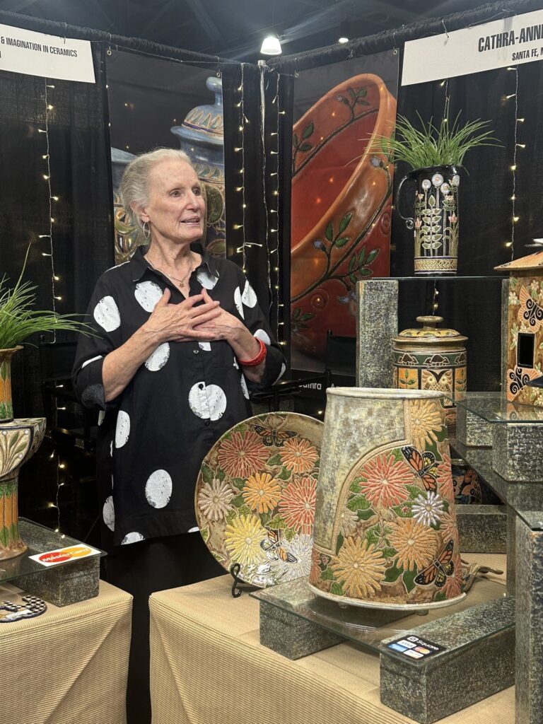 Ceramist Cathra-Anne Barker at the Texas Fine Craft Show 2025. The Woodlands Arts Council
