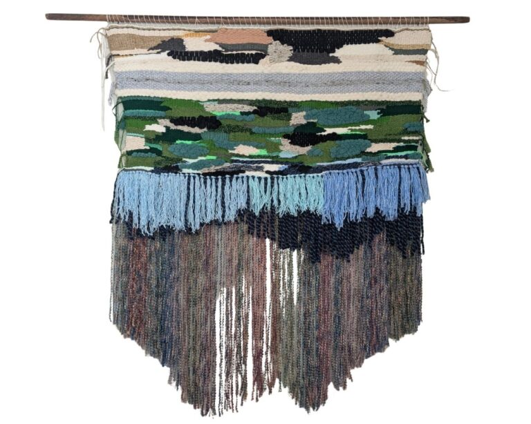 FIBERWORKS 2025 Handweavers Guild of America Award winner Candacee White for "Cycling along the Arkansas River". Candacee White