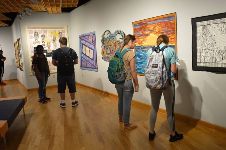 “Visioning Human Rights in the New Millennium: Quilting the World’s Conscience,” organized by Dr. Carolyn L. Mazloomi, featuring the Women of Color Quilters Network and Friends, presented by the Fitton Center for Creative Arts, summer 2018. Courtesy of Fitton Center for Creative Arts
