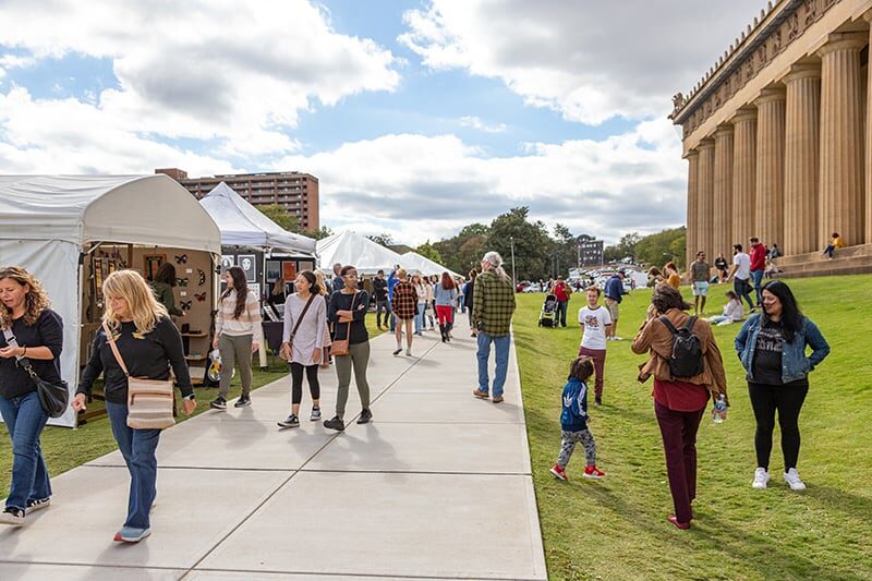 Fall Fair Exhbitors set up their booths adjacent to Nashville's Parthenon. Todd Herzberg