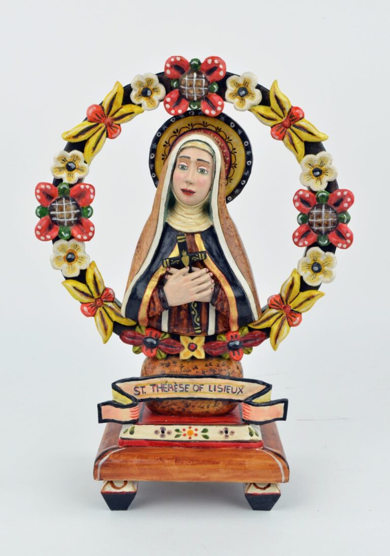 Gustavo Victor Goler (American [b. Argentina], b. 1963), St. Thérèse of Lisieux, 2025, carved and painted wood, 12½” x 8½” x 4⅝”. Museum purchase with funds provided by Karel and Edward Moersfelder, Collection of Maryhill Museum of Art